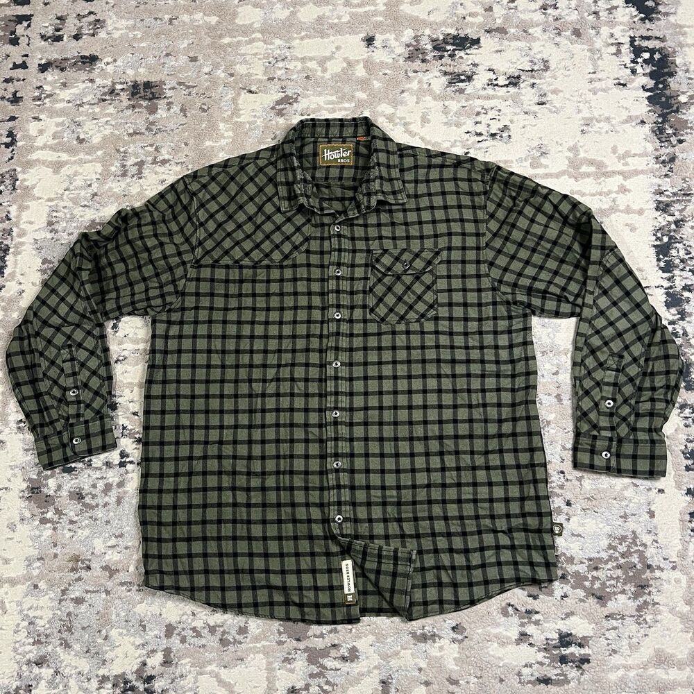 Howler Bros Harkers Flannel Shirt Mens Sz 2XL Buffalo Plaid Hunter Yoke Style